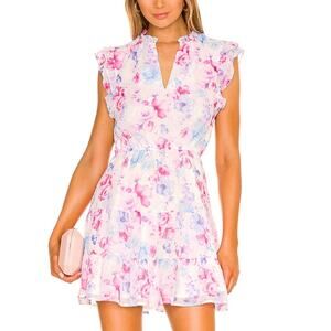 BB Dakota Steve Madden Floral Vibes Ruffle Trim Sleeve Dress Pink M